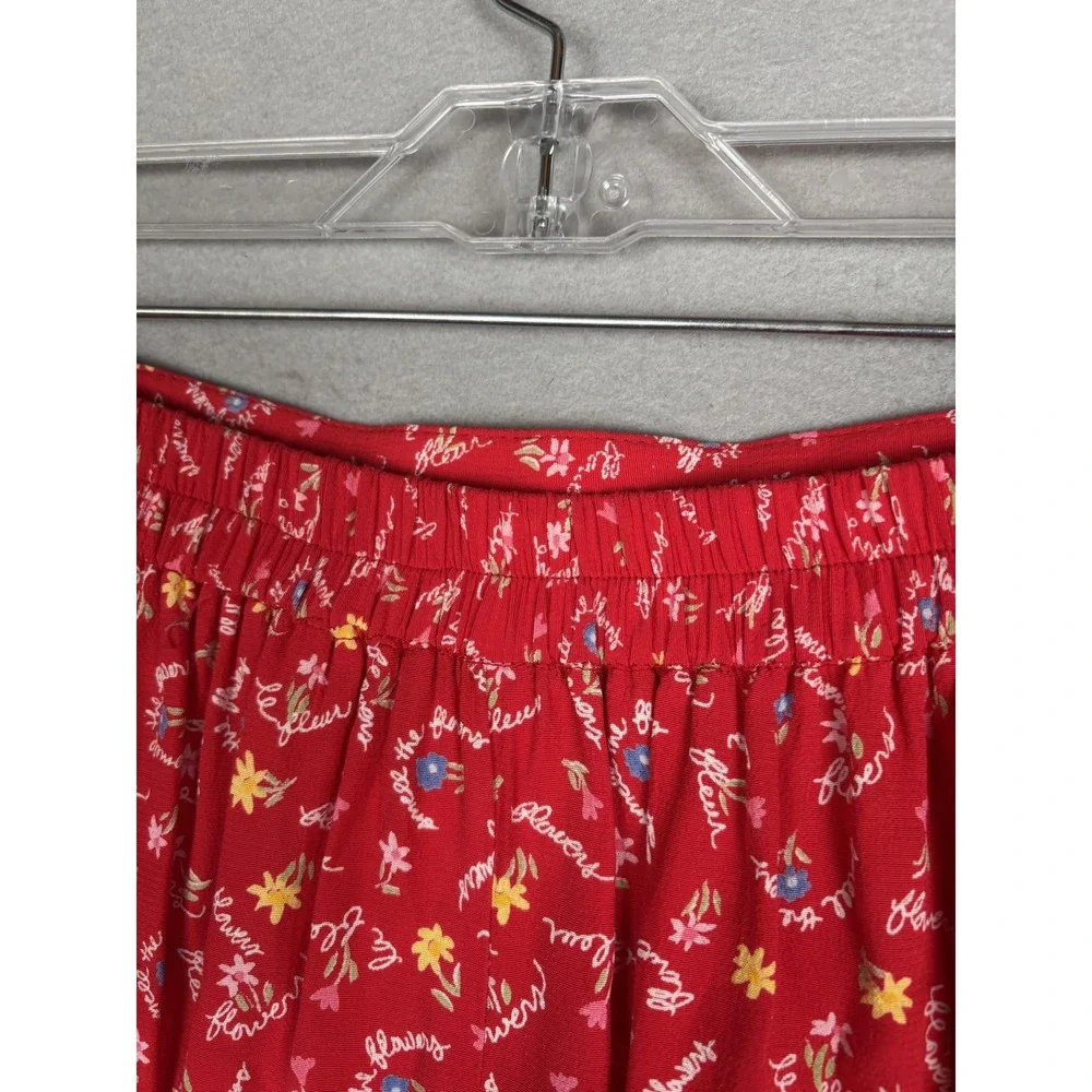 Ali Miles Skirt Womens Petite Small Red Floral Rayon A Line Pull On Midi Boho